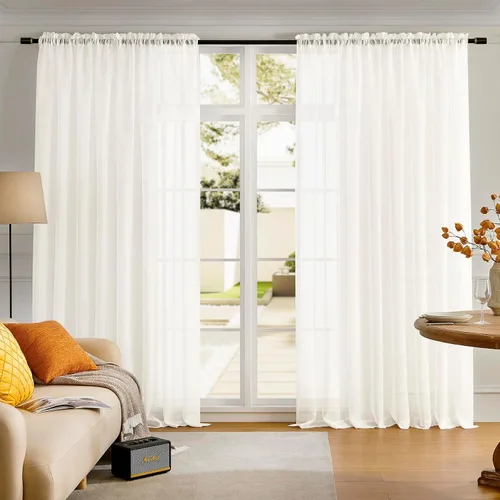 Vista 28 de MYSTIC-HOME Juego de cortinas de niveles transparentes blancas para cocina de 24 pulgadas de largo, tratamiento de cortinas para ventanas pequeñas