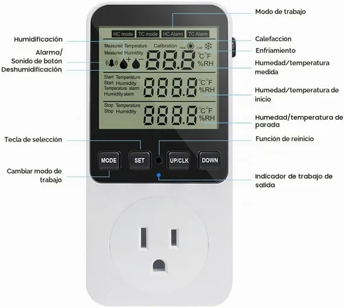 Vista 4 de KETOTEK Controlador de humedad enchufe de salida con sensor, interruptor de humidistato digital de 120 V con alarma para humidificador de hongos