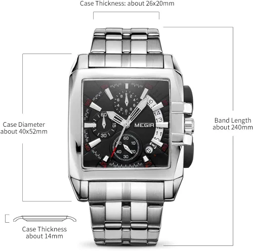 Vista 6 de MEGIR Reloj de pulsera analógico de cuarzo luminoso para hombre con correa de acero inoxidable para colección MS2018