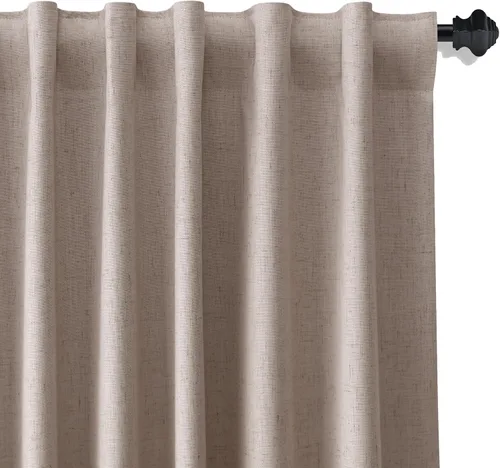 Vista 57 de Guken Cortinas opacas de lino, 2 paneles rústicos, elegantes, 100% opacas, con aislamiento térmico, banda de ganchos y trabilla trasera, 52 x 84