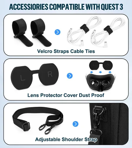 Vista 7 de YRXVW Large Hard Carrying Case Compatible with MetaOculus Quest 3, VR Headset with Elite Strap and Touch Controller, and Headstrap VR Accessories