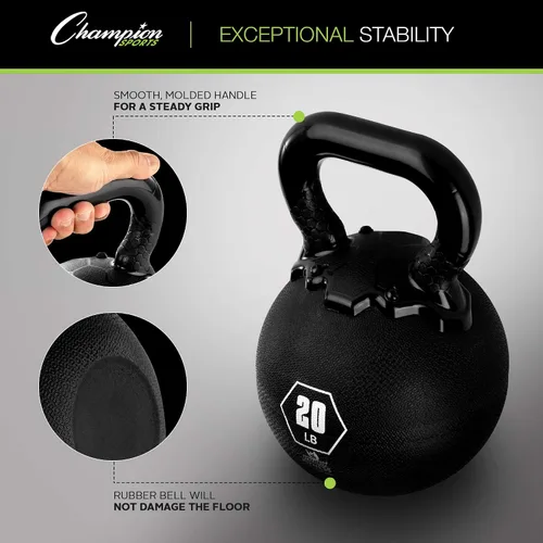 Vista 4 de Champion Sports Rhino - Pesas rusas de goma, color negro, equipo de entrenamiento de fuerza de primera calidad, varios pesos