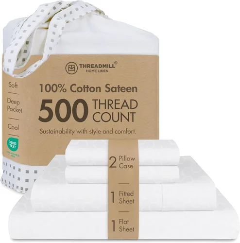 Vista 10 de Threadmill - Sábanas de algodón de lujo para hotel, tamaño King, 100% algodón, 500 hilos con bolsillo profundo, ajuste cómodo, suaves y frescas