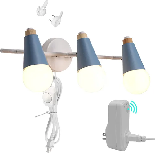Vista 10 de Lámpara de pared ajustable de 3 cabezales sin taladrar, con interruptor de temporizador regulable, con certificación UL, de 5 pies, compatible