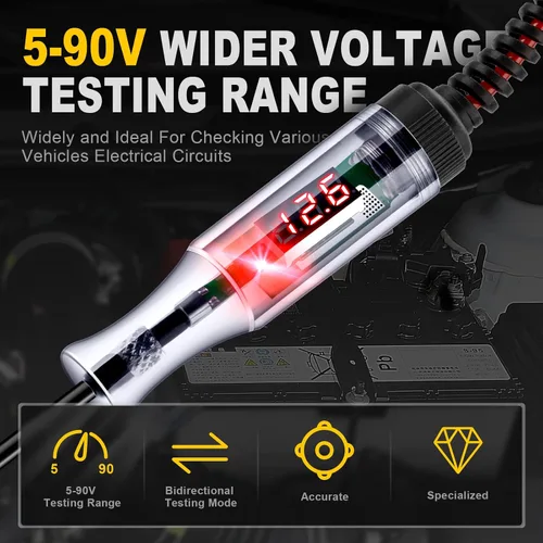 Vista 2 de Lámpara de Prueba Automotriz 5-90V Probador de Circuito LED Digital con Pantalla de Voltaje, Probador de Luz Bidireccional Automático, Probador