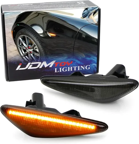 Vista 13 de iJDMTOY Kit de Luces LED Marcadoras Laterales Frontales Secuenciales Dinámicas de Parpadeo/Flujo Ámbar con Lente Ahumada Compatible con Mazda MX-5