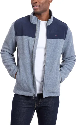 Vista 3 de Tommy Hilfiger Chaqueta de forro polar clásica con cremallera frontal para hombre Azul marino/Gris claro