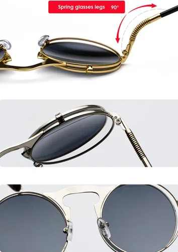 Vista 5 de COASION Gafas de sol redondas vintage para hombres y mujeres, jóvenes, círculo, steampunk, disfraz