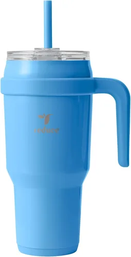 Vista 10 de REDUCE Vaso de acero inoxidable de 24 onzas con asa, con aislamiento al vacío de doble pared, tapa a prueba de sudor y popote reutilizable, mantiene
