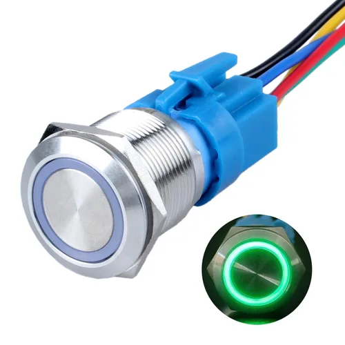 Vista 14 de 2 piezas de interruptor de botón momentáneo de metal de 0.630 in (ON) -Off 12V 24V DC Halo Ring LED iluminado impermeable anti-vandalismo carcasa