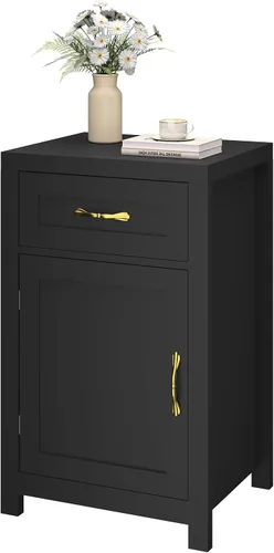 Vista 7 de Mesa Auxiliar de Estilo Granja, Mesita de Noche Rústica de 30" de Alto con Cajón y Gabinete de Almacenamiento, Mesa Lateral de Sofá de Madera