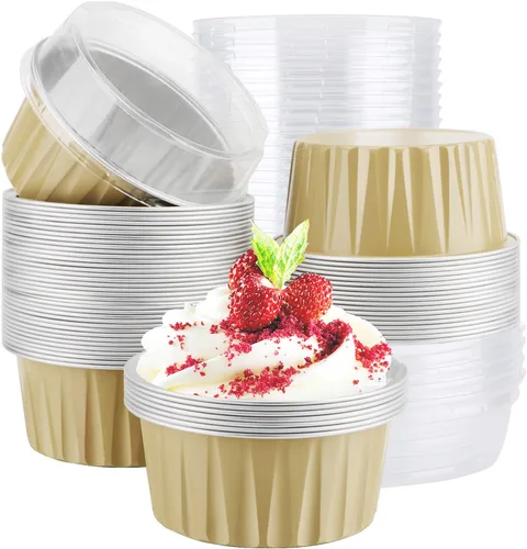 Vista 20 de EUSOAR Vasos para cupcakes con tapas, paquete de 50 forros para magdalenas de 5 onzas de colores surtidos, moldes desechables de papel de aluminio 5
