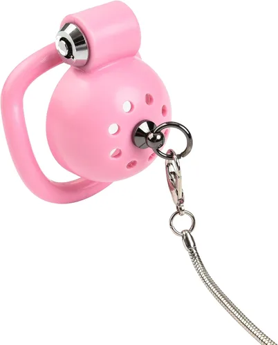 Vista 3 de Dispositivo de castidad masculina se burlan de jaula de polla bloqueada Ejercicio de pene para hombres (rosa con cadena)