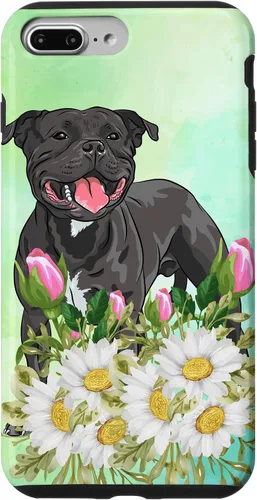 Vista 9 de Funda para iPhone 15 con diseño floral de Staffordshire Terrier Dog Daisy Tulipán Flores Pitbull
