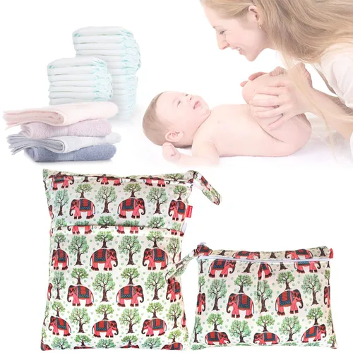 Vista 9 de Bolso organizador para pañales, ropa seca y húmeda ideal para viajar de Damero. 2 piezas., L, Elefantes Waterproof Reusable Travel Bags for
