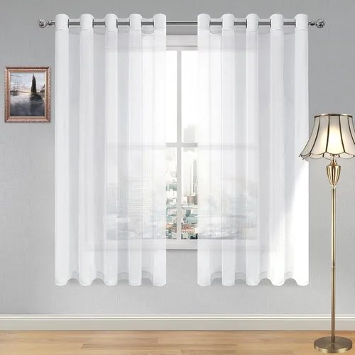 Vista 63 de DWCN Cortinas traslúcidas color verde frijol para sala de estar y dormitorio - Cortinas voile con aspecto de lino sintético con ojales en la parte