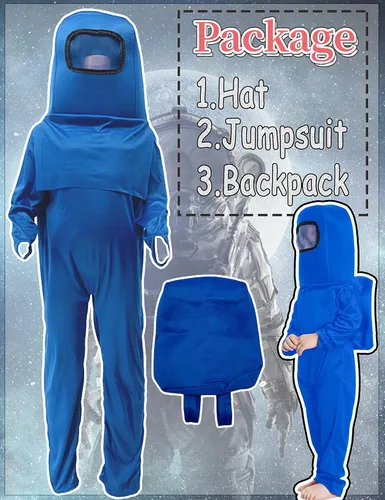 Vista 2 de Disfraz de astronauta para niños, traje espacial rojo y azul, overol de Halloween, mochila de cosplay, disfraces para niños de 3 a 10 años