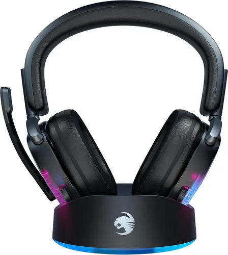 Vista 13 de ROCCAT Syn Max Air PC Wireless 3D Audio RGB - Auriculares para juegos, conexiones inalámbricas y Bluetooth simultáneas, batería de 16 horas y base