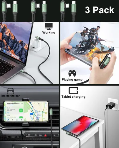 Vista 4 de Cable USB C a USB C, cable de carga tipo C en ángulo recto, cargador rápido USB-C de 90 grados para iPhone 17/16 Pro Max Plus, iPad Pro, cable tipo
