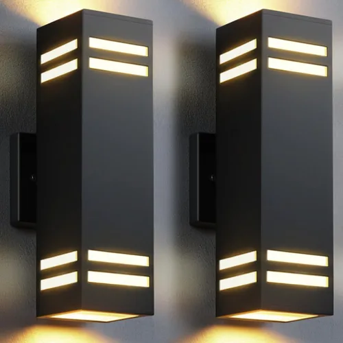 Vista 10 de SHIMR Luces de pared para exteriores modernas al atardecer al amanecer, aplique exterior cuadrado negro mate con bombillas incluidas, iluminación