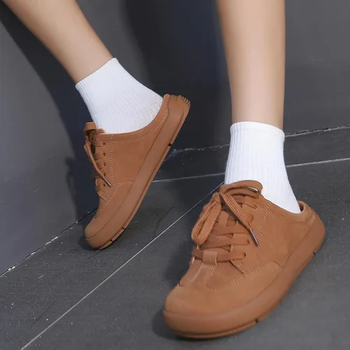 Vista 6 de UBFEN Pantuflas de piel de ante con soporte de arco para mujer, cómodas, para interiores y exteriores, con cordones