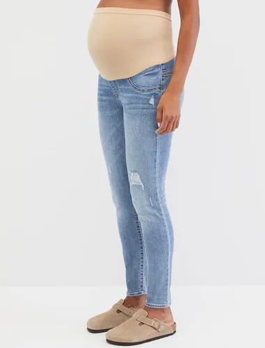 Vista 3 de Motherhood Maternity Women's Repreve Sustainable Over The Belly Skinny Denim Maternity Jeans Indigo Blue