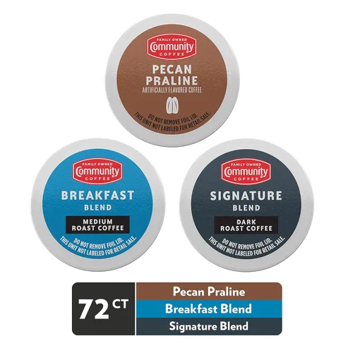 Vista 2 de Paquete de surtido de cápsulas de café Community Coffee, 72 unidades, de tueste mediano, oscuro y con sabor, compatibles con cafeteras Keurig 2.0