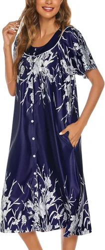 Vista 3 de YOZLY Vestido de casa para mujer, de manga corta, abrigo de casa con bolsillos