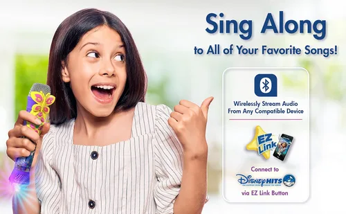 Vista 2 de eKids Disney Encanto - Micrófono de karaoke con altavoz Bluetooth, micrófono inalámbrico que se conecta a canciones de Disney a través de la función
