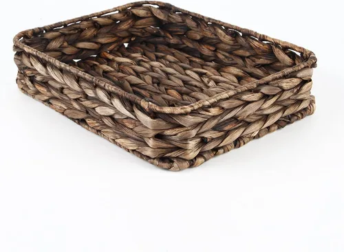 Vista 9 de Bandeja de servir tejida de jacinto de agua rectangular Bandejas de almacenamiento de mimbre tejidas a mano para café/desayuno/postre/fruta/pan