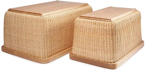 Vista 5 de Nantucket - Cesta de ratán y madera maciza, decoración del hogar para sala de estar, cesta de almacenamiento moderna, caja de joyería cuadrada Kit