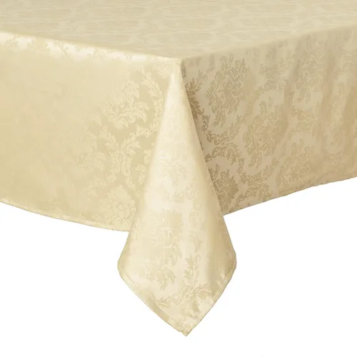 Vista 2 de Violet Linen Mantel de diseño damasco europeo dorado 60" redondo