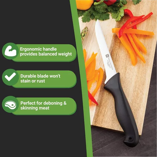 Vista 16 de Restaurantware Sensei - Cuchillo para deshuesar de 6 pulgadas con pines codificados de colores, cuchillo de acero alemán negro resistente a