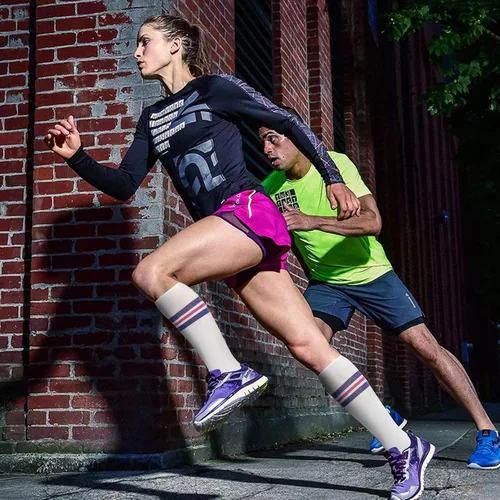 Vista 4 de fenglaoda 8 pares de calcetines de compresión para hombres y mujeres de 20 a 30 mmHg hasta la rodilla, enfermera, embarazada, correr, médico