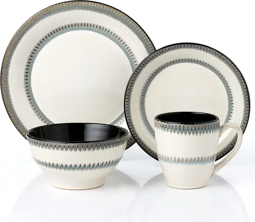 Vista 8 de Elegante y moderno juego de vajilla de gres para organizar fiestas y eventos, color azul, 16 piezas