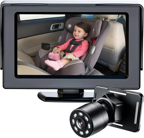Vista 9 de Cámara de Coche para Bebé Itomoro, Pantalla de 5 Pulgadas de Doble Canal con 2 Cámaras de Visión Nocturna IR, Fácil Instalación de Espejo de Coche