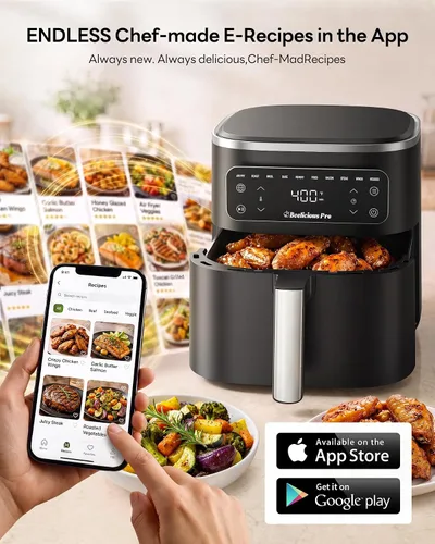 Vista 6 de Beelicious Pro Freidora de aire MicroTemp 10 en 1 de 6.5 cuartos de galón, con revestimiento de cerámica sin PFAS, antiadherente y apta para 2-Negro