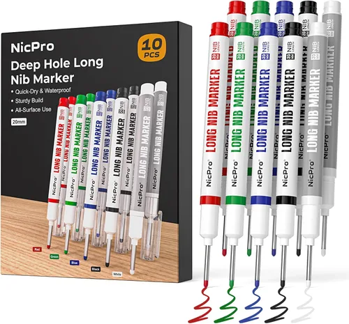 Vista 11 de Nicpro - 6 rotuladores de punta larga con punta fina de cabeza larga de 0.787 in (colorido) Quick Dry & Waterproof Construction Markers, Long Head