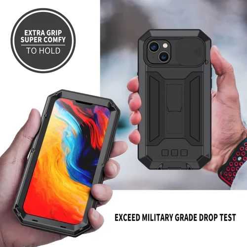 Vista 5 de Lunivop Funda de metal compatible con iPhone 14 Plus, protección de cámaras de alta resistencia, protección completa de 360 grados con protector