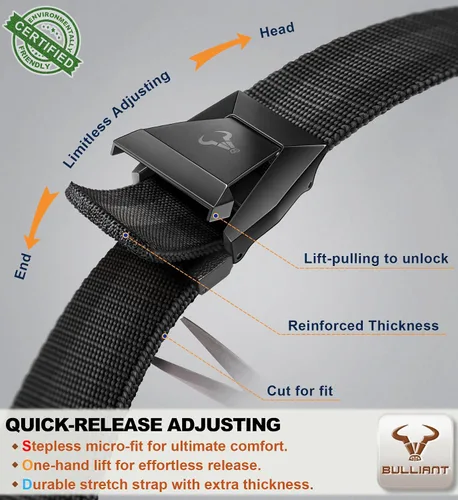 Vista 3 de BULLIANT Cinturón de trabajo táctico para hombre, ajustable, con nailon elástico, ajuste cómodo de 1 1/2 pulgadas, corte