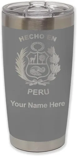 Vista 32 de LaserGram Vaso aislado al vacío de 20 onzas, hecho en Perú, grabado personalizado incluido (negro)
