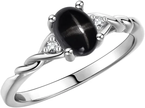 Vista 3 de Rylos Anillo clásico de plata de ley con piedra natal, piedra preciosa ovalada de 0.276 x 0.197 in y diamantes genuinos, joyería para mujer, tallas