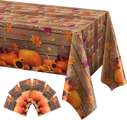 Vista 8 de Hosuly 3 manteles desechables de plástico de otoño para mesa rectangular de Acción de Gracias de 54 x 108 pulgadas, cubierta de mesa de hojas