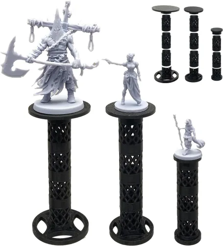 Vista 6 de Elevadores de combate para miniaturas voladoras, soportes de vuelo Terreno DND TRPG, plataformas elevadas, 8 niveles ajustables con 3 soportes