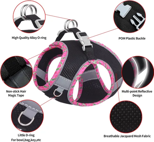 Vista 3 de AIITLE Arnés para Perros Pequeños - Chaleco Ligero de Malla Step-in para Cachorros, Diseño Reflectante y a Prueba de Escape con Cinta Mágica de Alta