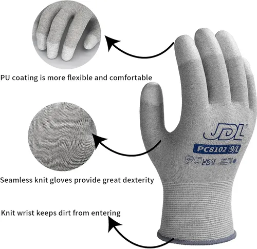 Vista 2 de JDL Guantes de trabajo ESD, guantes antiestáticos para construcción de PC, 6 pares, instalación y reparación de computadoras, guantes de fibra