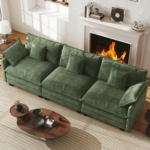 Vista 40 de Sofá de nube en forma de L de 77 pulgadas, sofá modular con otomana, cómodo sofá biplaza de felpilla con almohada para sala de estar, dormitorio