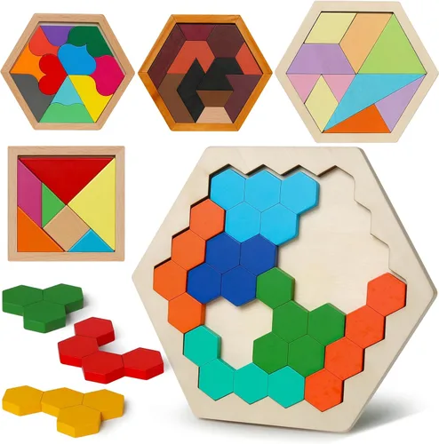 Vista 9 de Paquete de 2 rompecabezas de madera para cerebro Montessori Bloques Tangram