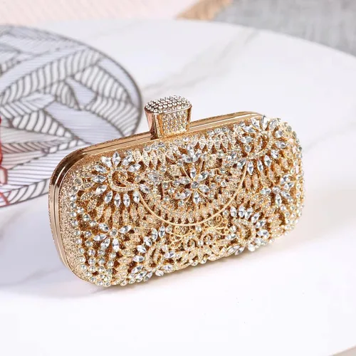 Vista 2 de Bolsos de mano de noche, bolso de mano para mujer, boda, graduación, fiesta, regalo de Navidad y fiesta de Navidad, dorado (G-Gold)