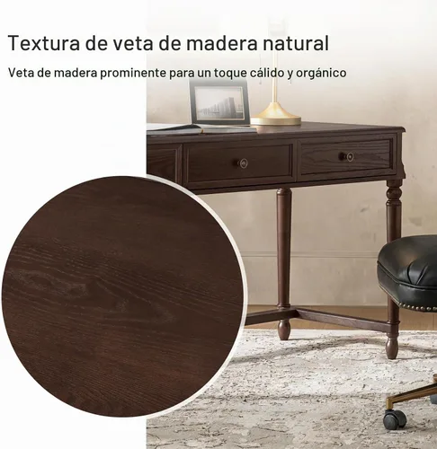 Vista 5 de HULALA HOME Escritorio de oficina en casa de 60 pulgadas con almacenamiento, 3 cajones con patas de eje de madera maciza, escritorio de computadora